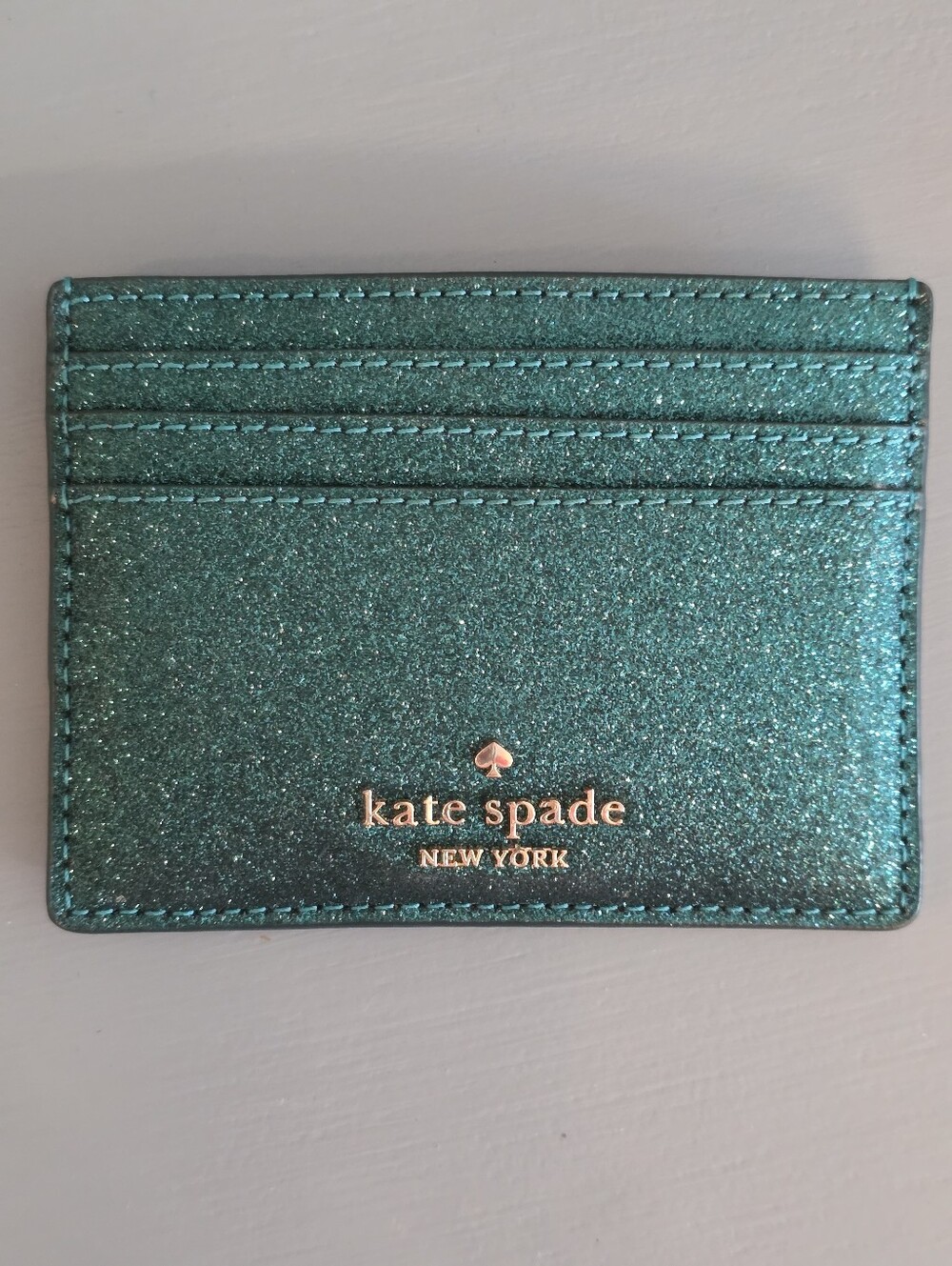 Kate Spade New York Glitter Small Slim Card Holder Festive Teal